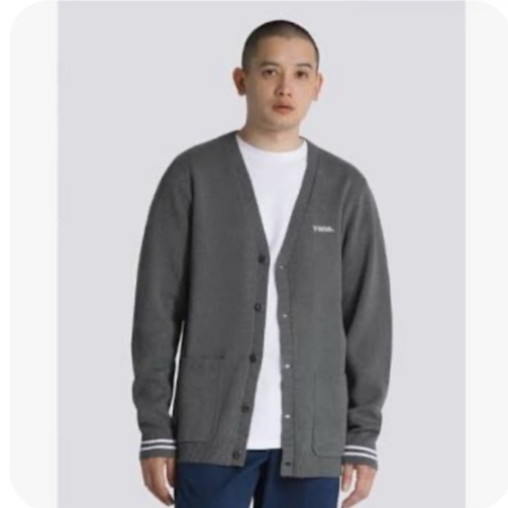 Vans Gray Cardigan Sweater V-Neck Ribbed Cuffs